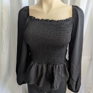 Streetwear Society Black Smocked Off the Shoulder Top M Boho Gothic Whimsygoth